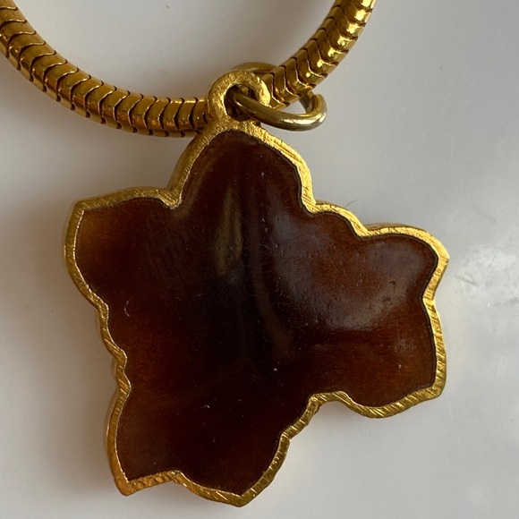 Vintage Gold Floral Enamel Necklace with Pink and Green Accents - Picture 4 of 5